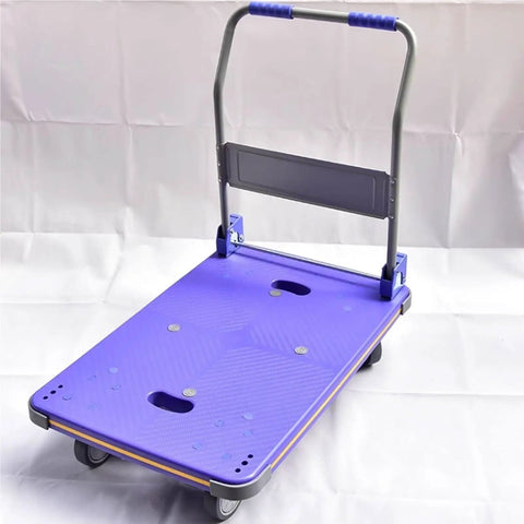 Beefy Heavy Duty Foldable Handcart With 330 Lb Capacity Flatbed Hand Truck For Home Office Warehouse And Garden Use Anti Slip Deck Keeps Your Loads Secure On Luggage Boxes Boards And More, purple plastic deck with steel handle