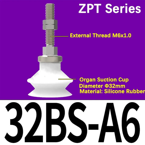 Heavy Duty Zpt32bs A6 White Silicone Rubber Vacuum Suction Cup For ZPT Series Internal Thread Pneumatic Manipulator Industrial Gripper Accessory, 32mm diameter.