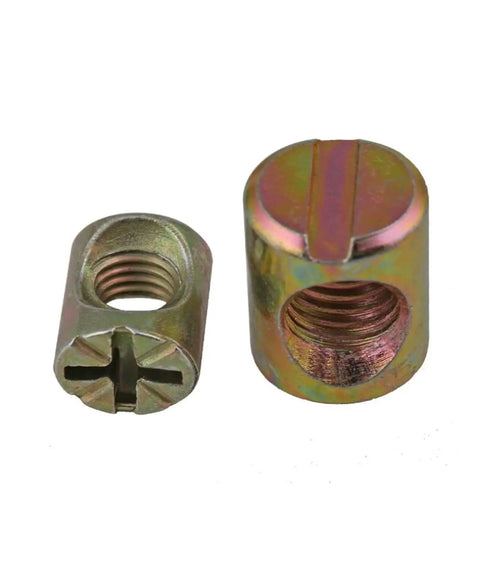 Rock Solid Barrel Nuts Cross Dowels For Furniture M6 M8 Slotted Metal Hardware close-up view
