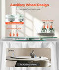 24 Inch Glass Lazy Susan Turntable With 6 Rotating Wheels showing auxiliary wheel design on dining table