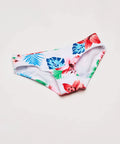 Girls UPF 50 Plus Racer Bikini Set Addie Two Piece Swimsuit in Peggy White Nylon Tricot floral bikini bottom