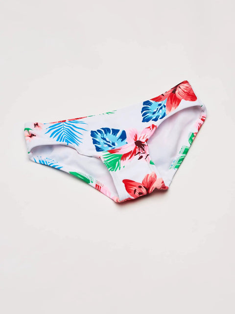 Girls UPF 50 Plus Racer Bikini Set Addie Two Piece Swimsuit in Peggy White Nylon Tricot floral bikini bottom