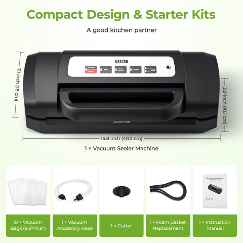 Powerful Vacuum Sealer For Food 90kPa With Dry And Moist Modes, 7 In 1 Function, Easy Lock Handle, Compact Design with accessories
