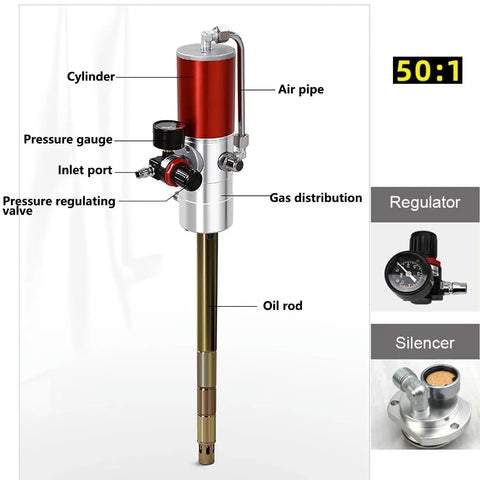 Top Notch 800W Cordless Electric Drum Pump For Oil Transfer With 3 Speed Settings And 6 Replaceable Tubes, showing pressure gauge and components.