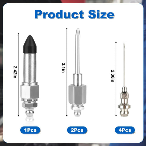 Grease Gun Needle Tip Kit With Four 18G Needle Nozzles, Two Needle Dispensers And One Rubber Joint Nozzle size illustration