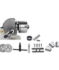 4 Inch Precision Dividing Head With 3 Jaw Chuck Semi Universal Rotary Table For Milling Machine components laid out, including accessories.