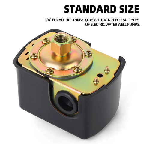 Water Well Pressure Switch 30 to 50 PSI 1/4 Inch Female NPT Adjustable Differential Tank Water Pump Control Valve close-up
