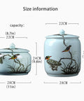 Big Capacity Chinese Ceramic Rice Jar With Airtight Lid Dispenser Keeps Your Favorite Grain Stash Fresh And Crisp For Easy Kitchen Pantry Organization Gorgeous Floral Pattern showing size information.