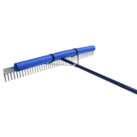 Close-up of Floating Lake Weed Rake With 11 Foot Extension Handle And 50 Foot Rope 48 Inch Wide Debris Retriever metal rake head.
