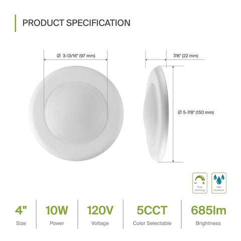 Image of 12 Pack 4 Inch LED Disk Lights Dimmable Flush Mount And Surface Mount Ceiling Fixtures 2700K To 5000K 5CCT 685 Lumens