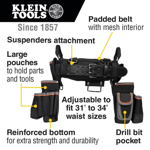 Tradesman Pro Electrician Padded Tool Belt And Pouch Set With Removable Pockets, Breathable Mesh Belt, fits 31 to 34 Inch Waists
