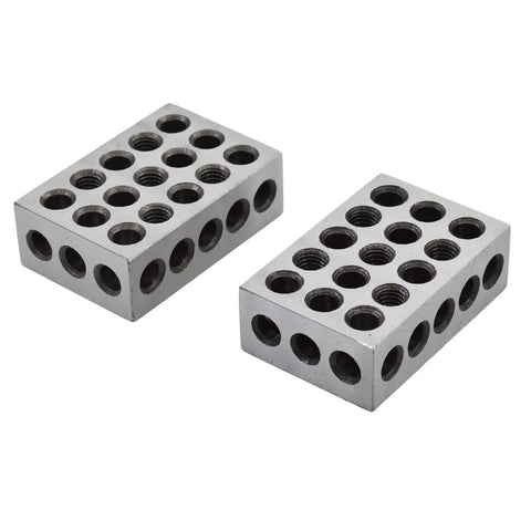 Pair of 1 x 2 x 3 metal parallel blocks with 23 holes, 0.0003 in machinist fit for milling machines