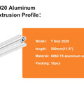 Pro Grade Aluminum Extrusion 300mm T Slot Profile 2020 Linear Rail Aluminum with White Anodized Finish European Standard for 3D Printer Parts and CNC Machines Cuttable Machinable Length, 300mm 2020 T-slot extrusion
