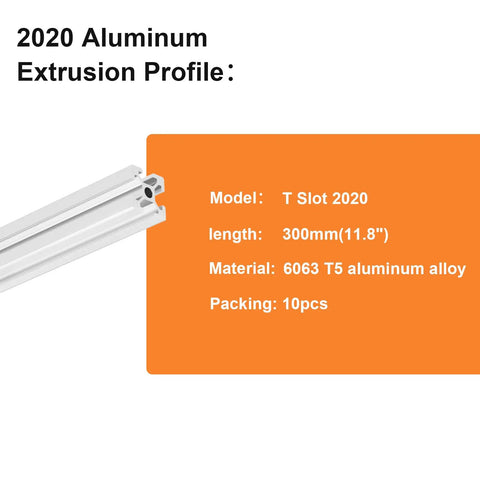Pro Grade Aluminum Extrusion 300mm T Slot Profile 2020 Linear Rail Aluminum with White Anodized Finish European Standard for 3D Printer Parts and CNC Machines Cuttable Machinable Length, 300mm 2020 T-slot extrusion