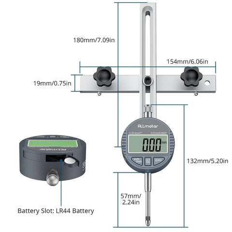 Badass Table Saw Alignment Gauge With Digital Dial Indicator Fits 3 4 Inch Miter Slot To Nail Your Blade Dead On For Sick Precision Cuts Every Damn Time with measurements shown.