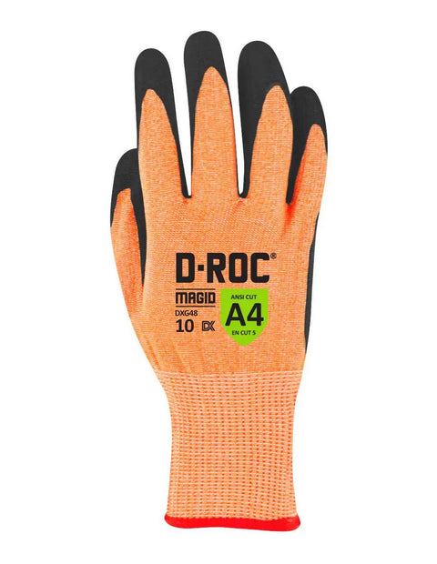 TriTek Oil And Liquid Absorbing Work Gloves With DX Technology For ANSI A4 Cut Protection, Size 10/XL, orange and black glove.