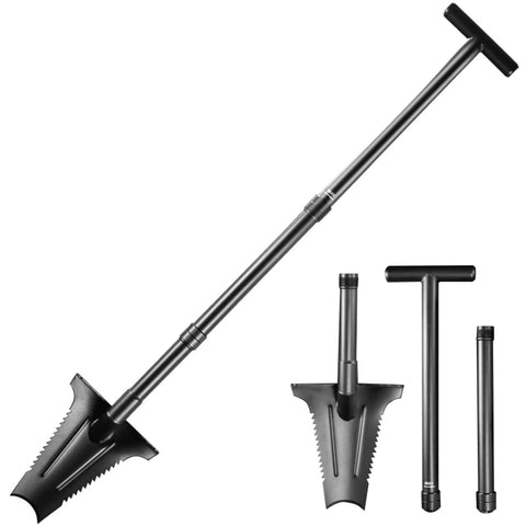 46 Inch Metal Detecting Shovel with Double Serrated Blade for Relic Hunting Gold Prospecting Landscaping and Garden Work, disassembled view.