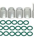 Quartz TIG Glass Cup Set For SR WP 9 17 18 20 25 26 Torch, 27-Piece Kit with green O-rings, clear Pyrex alumina cups.