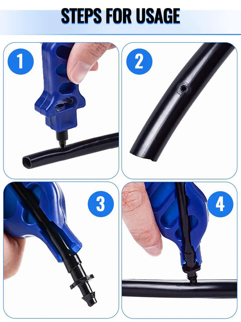 Steps for using 2 Pack Drip Irrigation Tubing Hole Punch Tool For 16/20mm PE Pipe in garden irrigation setup