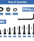 980 Piece M5 Hex Socket Head Cap Screws Set With Nuts And Washers Including M5x8mm Through M5x35mm Fasteners And 245 Nuts 245 Washers For Heavy Duty 3D Printer CNC Frames DIY Projects, size chart