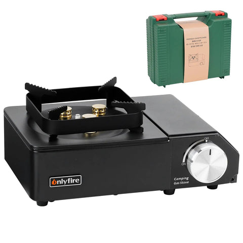 Grab And Go Portable Butane Camping Stove With Carrying Case Precise Heat Control for Patio Cooking and Camping.