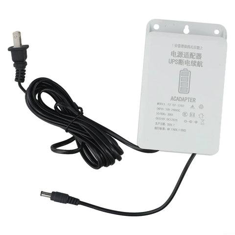 Reliable Mini Ups With 6000 Mah Battery Backup For Wifi Routers Modems And Security Cameras 12 Volt 2 Amp Power Supply showing black cable and white adapter.