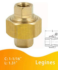 1/4 Inch Female NPT Union Brass Pipe Fitting Straight Connector Pack of 2, 1200 Psi, CA360 Brass With Dryseal Threads.