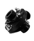 Universal Steering Rag Joint Coupler Solid Billet Steel Dead On Zero Slap Flex Shaft Adapter close-up view with bolts and black finish.