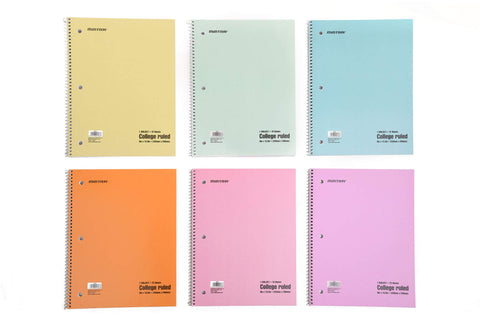 Six pastel Spiral Notebook Wirebound 1 Subject College Ruled Journal With 70 Sheets Of 56 Gsm Paper 8 By 10.5 Inch Perforated
