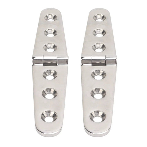 Tough As Nails Heavy Duty Strap Hinges, 1 Pair Real Deal Stainless Steel Marine Grade Hardware, three holes, mirror polish finish.