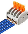 Close-up of 4-stud lever connector from 50 Piece Lever Wire Connectors Nuts Kit For 28-12 AWG Quick Disconnect Splicing With Insulated Terminals