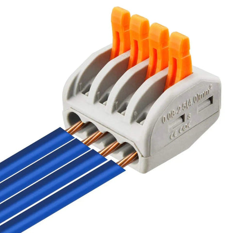 Close-up of 4-stud lever connector from 50 Piece Lever Wire Connectors Nuts Kit For 28-12 AWG Quick Disconnect Splicing With Insulated Terminals
