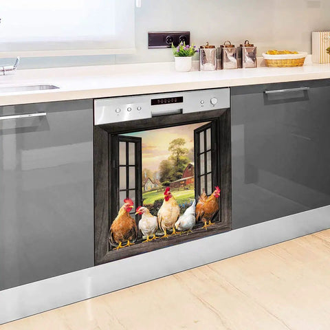 Farmhouse Rooster Dishwasher Cover Magnetic Panels For Fridge And Window Kickin Country Kitchen Decor Stickers, 23 By 26 Inch