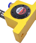 Pro Grade Industrial Pneumatic Air Turbine Vibrator Kit with high speed eccentric vibration, yellow aluminum housing, side view.