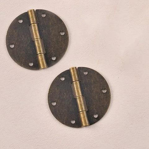 Ten Pack Killer Vintage Round Hinges Antique Bronze Finish with copper build, ideal for DIY cabinets and jewelry box restoration.
