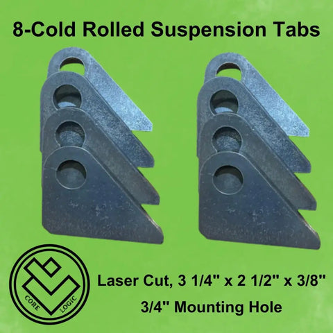 Hella Tough Heavy Duty Suspension Mount Tabs Cold Rolled Steel Shock And Axle Bracket Plates for Off Road Race Cars displayed with dimensions.