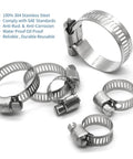 Front view of 25-pack stainless steel worm-gear hose clamps, 1/4–1/2 in, for automotive use