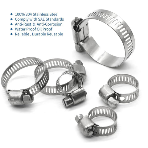 Front view of 25-pack stainless steel worm-gear hose clamps, 1/4–1/2 in, for automotive use