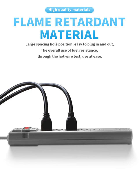 6-Outlet Surge Protector Power Strip 2-Pack with 1200 Joules, 6ft Cord, showcasing flame-retardant material and spaced-outlets.