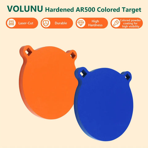 AR500 Steel Target Plates Three Eighths Inch Thick Six Inch Diameter High Vis Blue Gong Target For Range Training in orange and blue