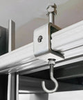 Installed 1-inch stainless steel mini tiger C-clamp on metal shelf rail with hanging hook