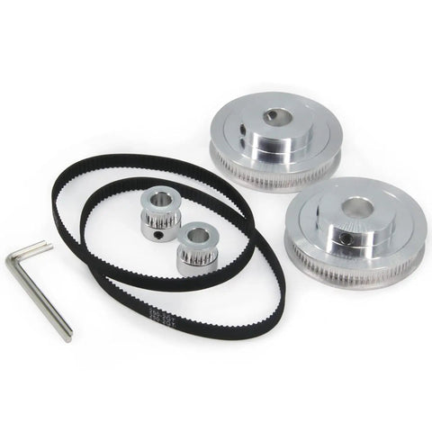 Two Piece GT2 Timing Pulley Set With 20 Tooth And 80 Tooth Aluminum 12mm Bore Synchronous Drive Pulleys And 250mm Belt