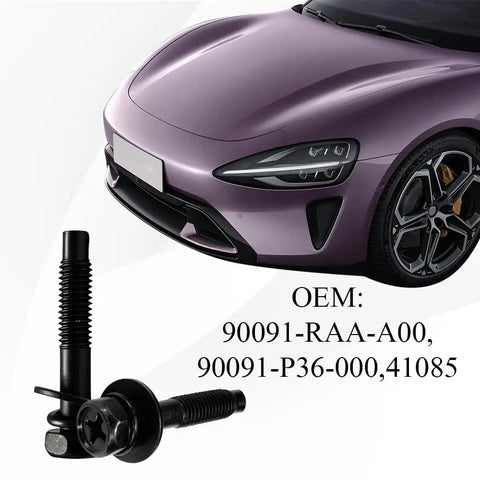 4 Piece Heavy Duty Engine Air Filter Box Cover Screw Bolts for Air Intake Housings next to a luxury car.