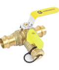 Beefy Workhorse Three Quarters Inch Press Full Port Ball Valve With Drain And Reversible Handle In Lead Free Brass Three Way T Flow Press Connection