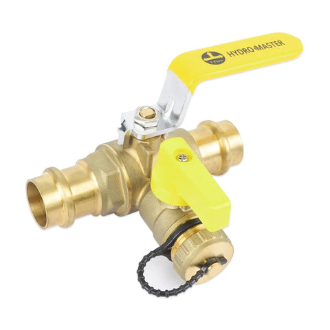 Beefy Workhorse Three Quarters Inch Press Full Port Ball Valve With Drain And Reversible Handle In Lead Free Brass Three Way T Flow Press Connection