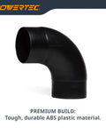 4 Inch 90 Degree Elbow Dust Hose Connector For 4 Inch ID Dust Collection Hoses Airtight Black Fitting on white background