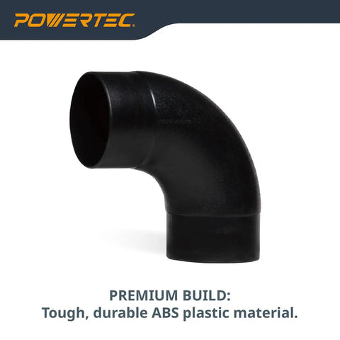 4 Inch 90 Degree Elbow Dust Hose Connector For 4 Inch ID Dust Collection Hoses Airtight Black Fitting on white background
