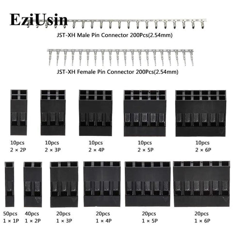 620 Piece 2.54mm Connector Kit For Breadboard Prototyping With Male And Female Pin Headers Displayed on Grid