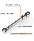 Heavy Duty Flex Head Ratchet Wrench 7MM Metric Spanner showing 180° rotation head and sturdy chrome vanadium steel finish.