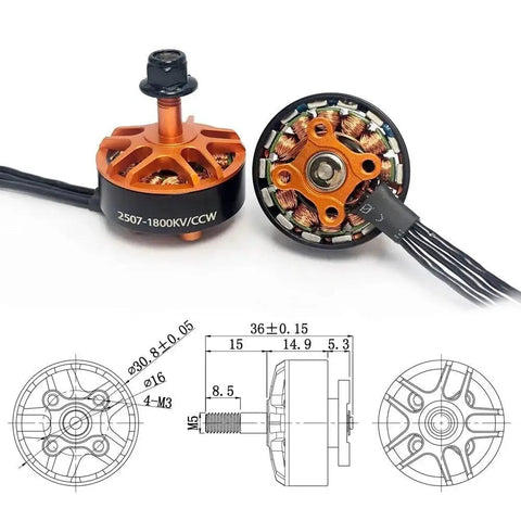 4 Pack 2507 Brushless Motors 1800KV 3 To 6S For 5 To 7 Inch FPV Racing Quadcopter Drones with copper windings and dimensions diagram